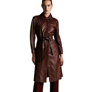 Vintage G-III New York 70s Burgundy Leather Trench Coat Womens 4P Old Money